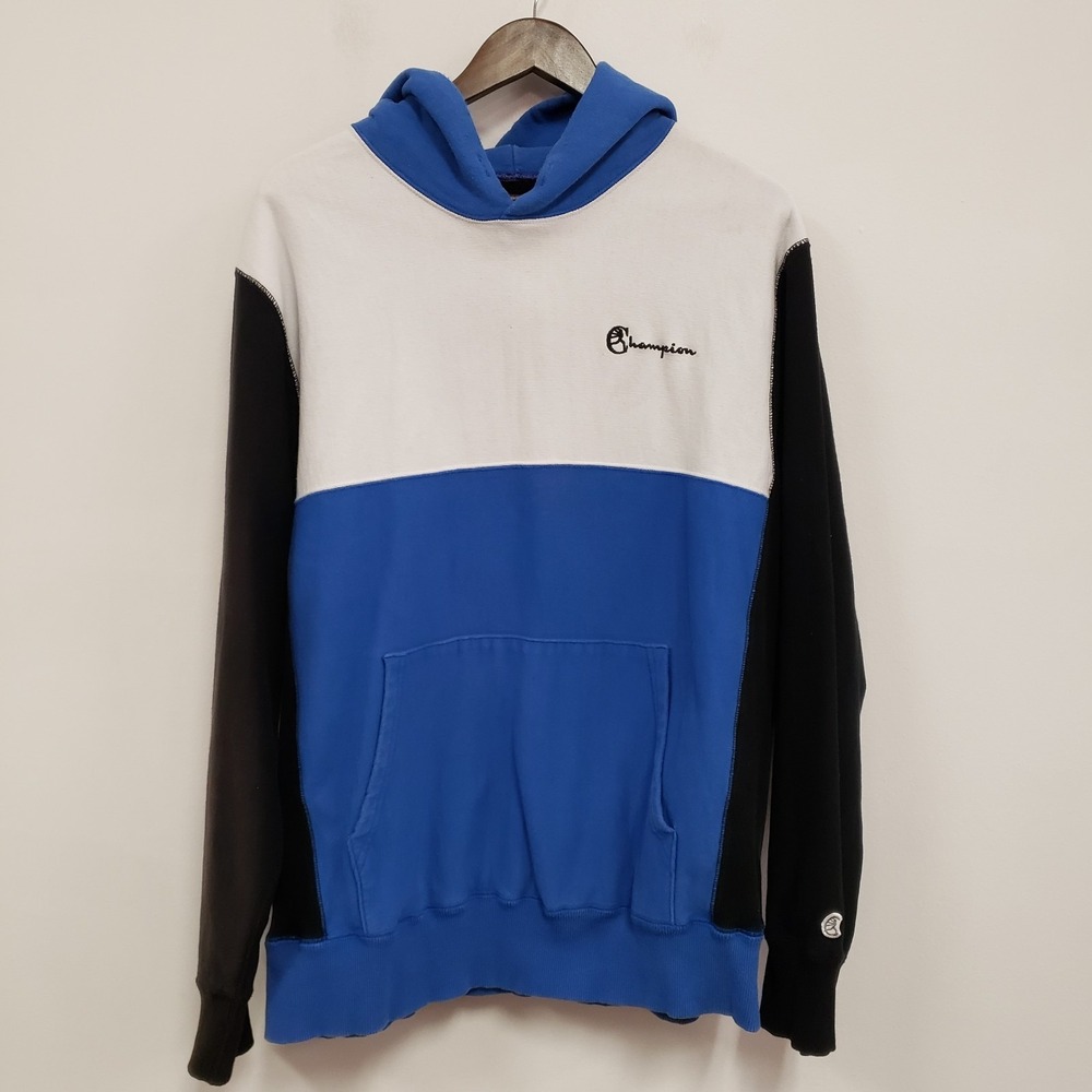 Champion x Todd Snyder Hoodie Size XL‎ Colorblock Blue Logo Pullover Sweatshirt